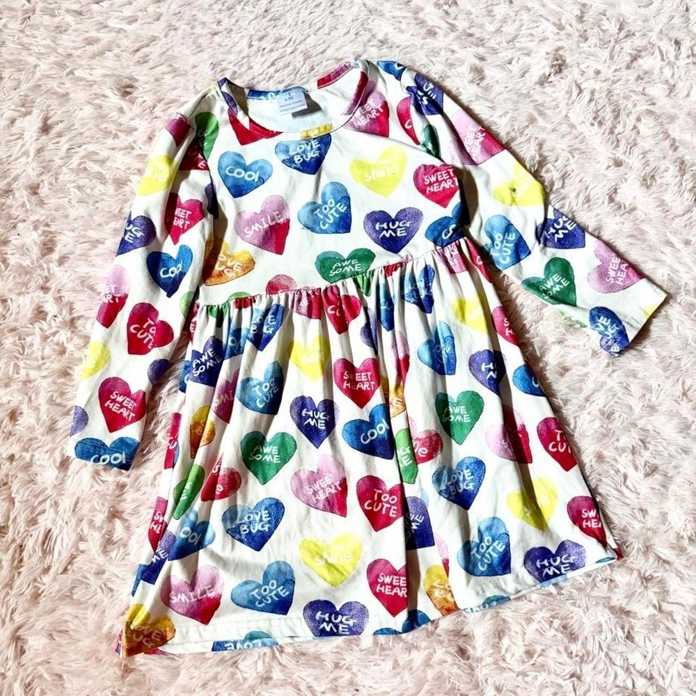 Valentines Heart Love Colorful Whimsical Festive Skater Dress Girls 4/5 Kidcore